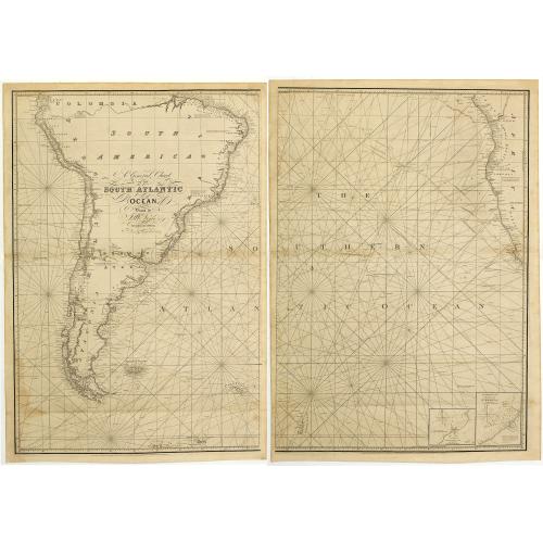 Old map image download for A general chart of the South Atlantic Ocean Drawn by J.W.Norie hydrographer. Revised & Corrected 1854.