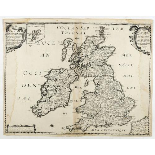 Old map image download for Carte Generale des Royaume d'Angleterre Escosse et Irlande Avecq les Isles circonvoisines Conues toutes soubs le nom de Britanniques / Nouvellement dressee et tiree de Cambdene Spede & autres Par N. Sanson geogr.e Ord.re du Roy.