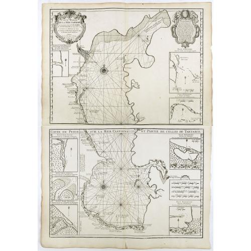 Old map image download for Carte Marine De La Mer Caspiene.. [together with] Coste de Perse sur la Mer Caspienne...