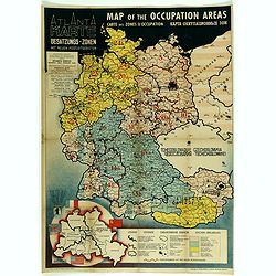 Map of the Occupied Areas. Carte des Zones d'Occupation. Der Besatzungs-Zonen mit Neuen Postleitgebieten. Karta Okkupacionnych Zon [in Cyrillic.]
