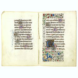 Double-page from a 15th. century book of hours.