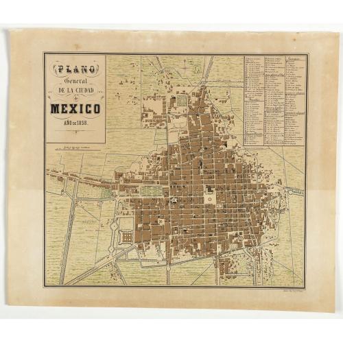 Old map image download for Plano General de la Ciudad de México, año de 1858.