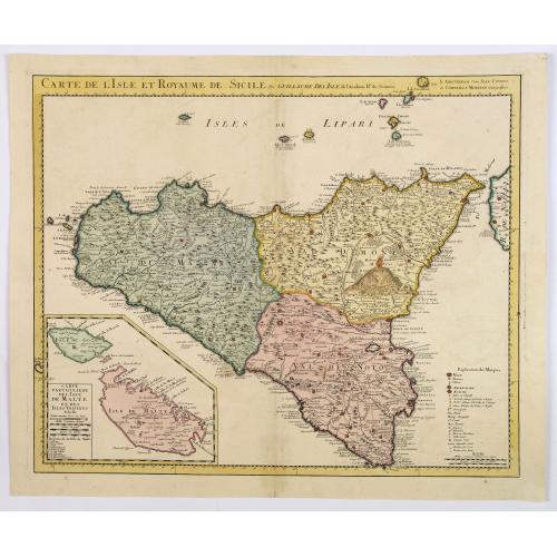 Old map image download for Carte de l'Isle et Royaume de Sicile Par Guillaume del 'Isle . . .