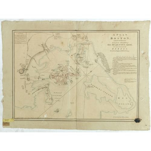 Old map image download for A Plan of Boston, and its Environs, shewing the true Situation of His Majesty's Army. And also those of the Rebels. Drawn by an Engineer at Boston. Octr. 1775.