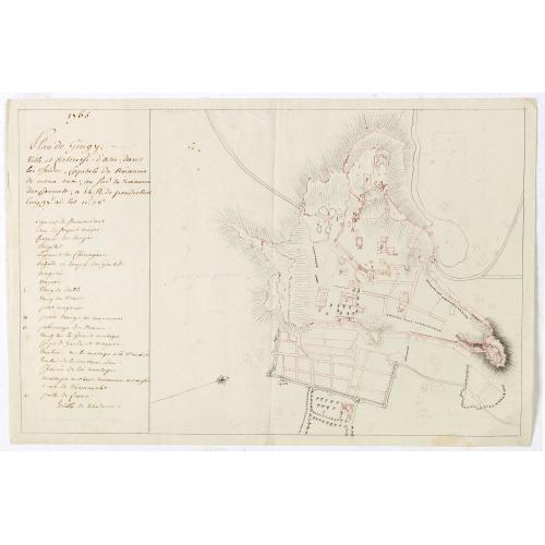 Old map image download for Plan de Gingy, ville et forteresse d'Asie . . . [An Early Manuscript Map of Pondicherry Prior To Its Reconstruction After The Seven Years War.]