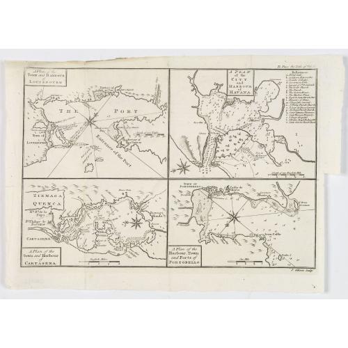 Old map image download for A Plan of the Town and Harbour of Louisbourg. . . A Plan of the City and Harbour of Havana. . . A Plan of the Town and Harbour of Cartagena. . .