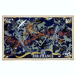 Air France De jour et de nuit - De nuit et de jour, dans les ciels, nox post Lucem lux post noctem, principales lignes exploitées en 1938-1939. [Planisphère Zodiac Air France].