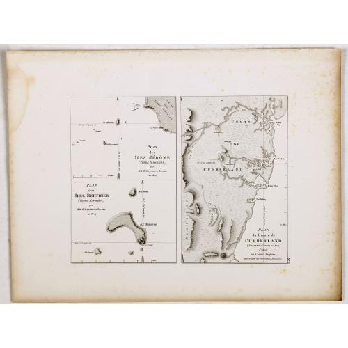 Old map image download for Plan des Iles Jerome (Terre Napoleon). . . [with] Plan des Iles Berthier (Terre Napoleon). . . [with] Plan du comte de Cumberland (Nouvelle-Galles du sud) d'apres les cartes Anglaises, mais assujetti aux observations Francaises.