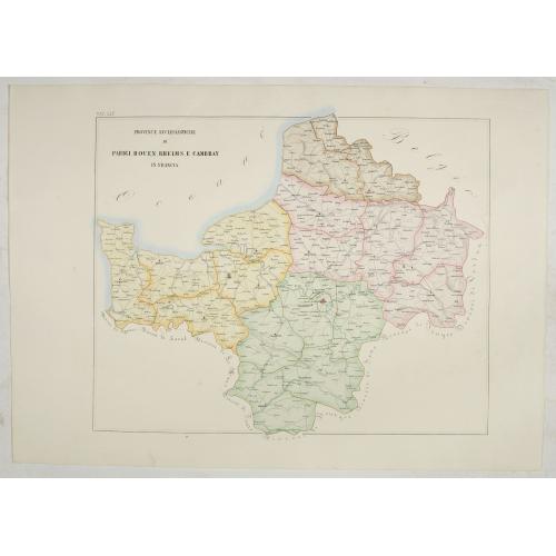 Old map image download for Province ecclesiastiche di Parigi, Rouen, Rheims, E Cambray in Francia (Tav LIV)