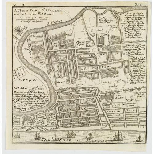 Old map image download for A Plan of Fort St. George and the City of Madras.