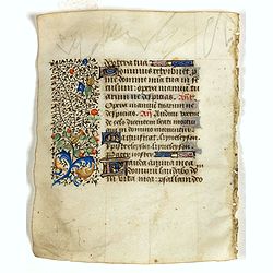 Leaf on vellum from a manuscript Book of Hours.