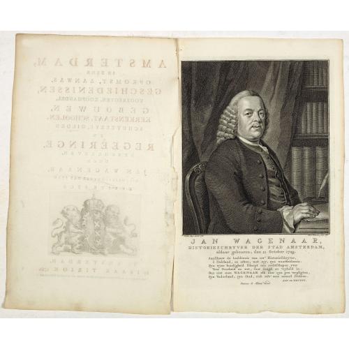 Old map image download for [Portrait of Jan Wagenaar with title page] Amsterdam in Zyne opkomst, aanwas, Geschiedenissen . . .