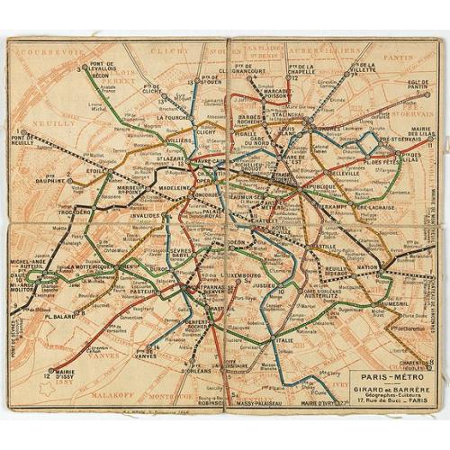 Old map image download for Plan de métro de Paris par Girard et Barrère. Edition de 1942