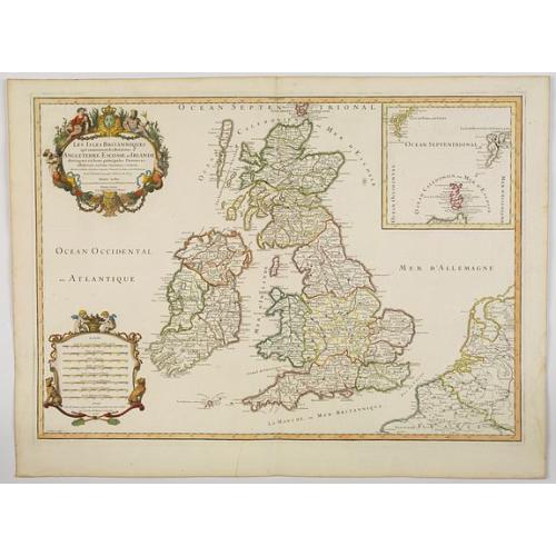 Old map image download for Les Isles Britanniques qui contienuent les Royaumes d'Angleterre, Escosse, et Irlande. . .