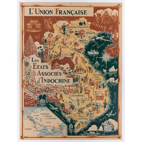 Old map image download for L'Union Française - Les Etats Associés d'Indochine.