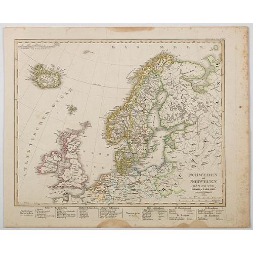 Old map image download for Schweden und Norwegen, Danemark, Island u. Faer-Oer. . .