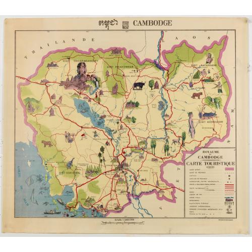 Old map image download for Royaume du Cambodge, carte touristique.