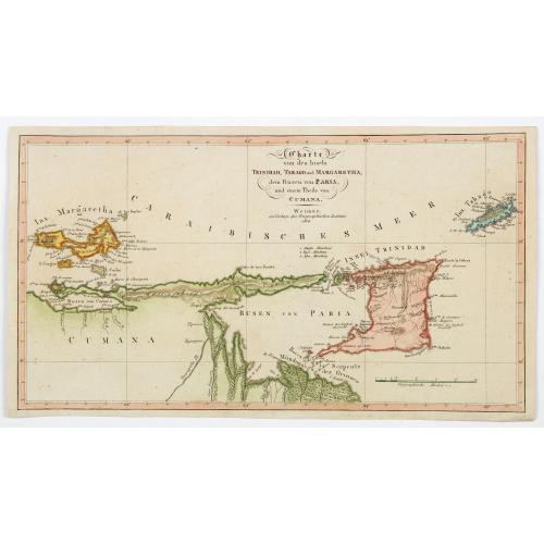 Old map image download for Charte von den Inseln Trinidad, Tabago und Margaretha, dem Busen von Paria, und einem Theile von Cumana.