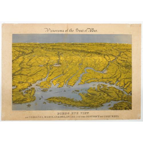 Old map image download for Panorama of the Seat of War. Bird's Eye View of Virginia, Maryland, Delaware and the District of Columbia.