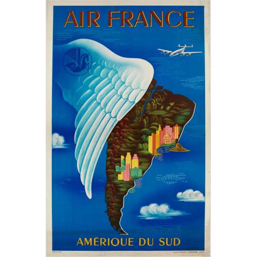 Old map image download for Air France Amérique du Sud.