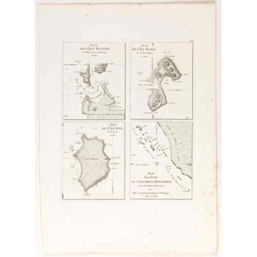 Old map image download for Plan des Iles Hunter [with] Plan de l'Ile Maria [with] Plan de l'Ile King [with] Plan d'une partie de l'Archipel Bonaparte.