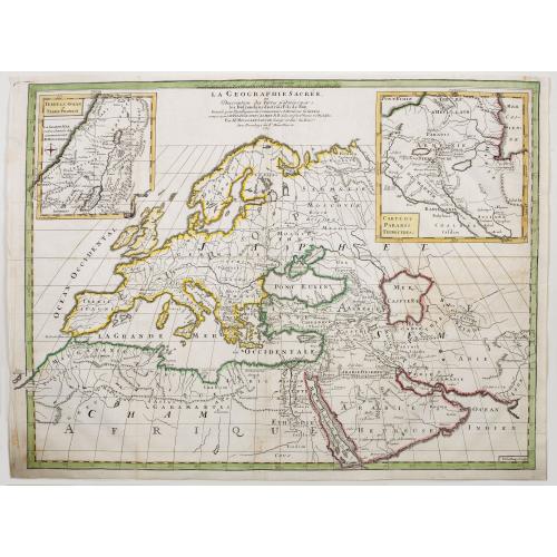 Old map image download for La Geographie Sacree, ou Description des Terres Habitees par les Descendans destrois Fils de Noe. . .