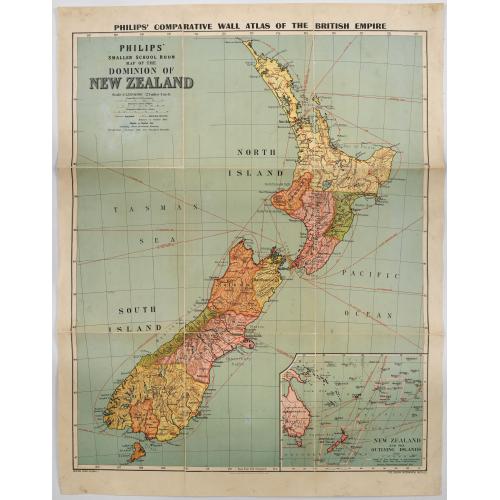 Old map image download for Philips Smaller School Room Map of the Dominion of New Zealand.