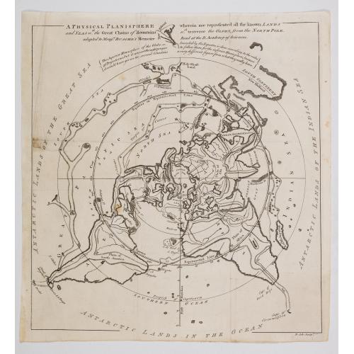 Old map image download for A Physical Planisphere wherein are represented all the known Lands and Seas with the Great Chain of Mountains. . .  and Seas in the Great Chains of Mountains. . .