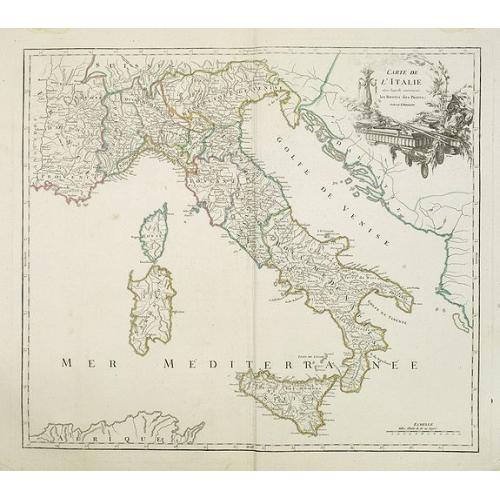 Old map image download for Carte de l'Italie dans laquelle sont tracées les routes des postes.