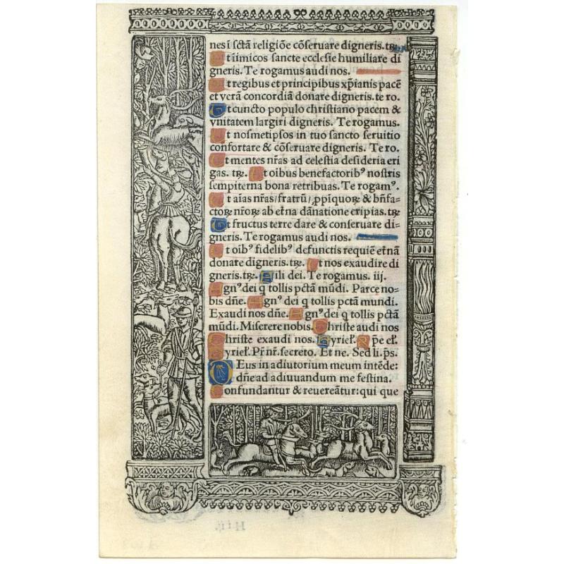 Leaf on vellum from a printed Book of Hours.