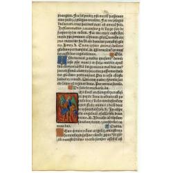 Leaf from a printed Book of Hours on vellum.