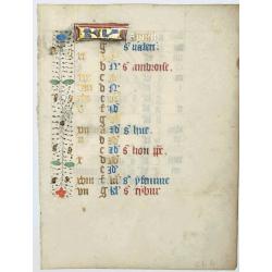 Leaf on vellum from a manuscript Book of Hours.