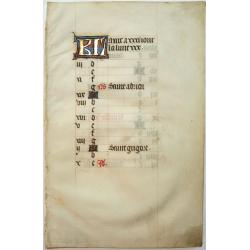 Leaf on vellum from a manuscript Book of Hours.