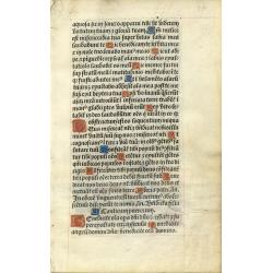 Leaf from a printed Book of Hours on vellum.