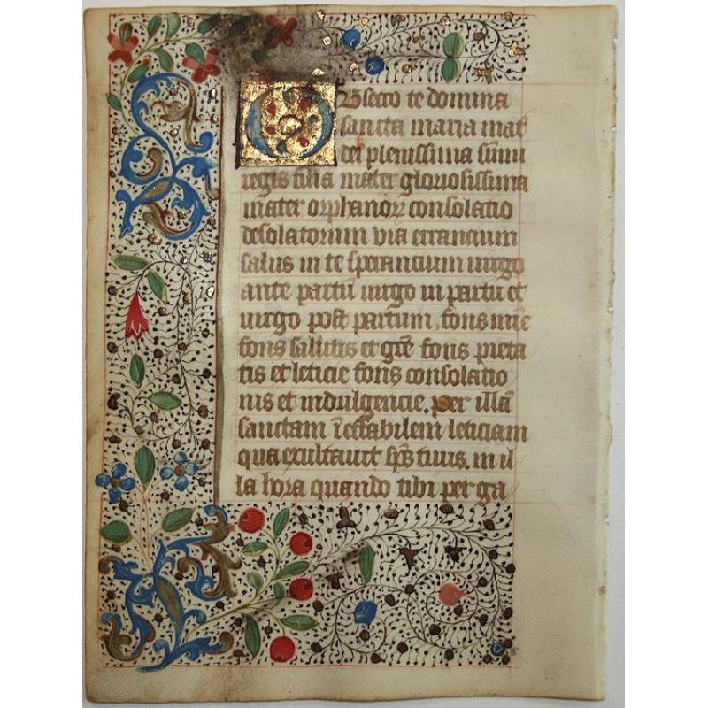 Leaf on vellum from a manuscript Book of Hours.