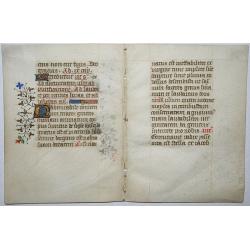 Bifolio leaf on vellum from a manuscript Book of Hours.