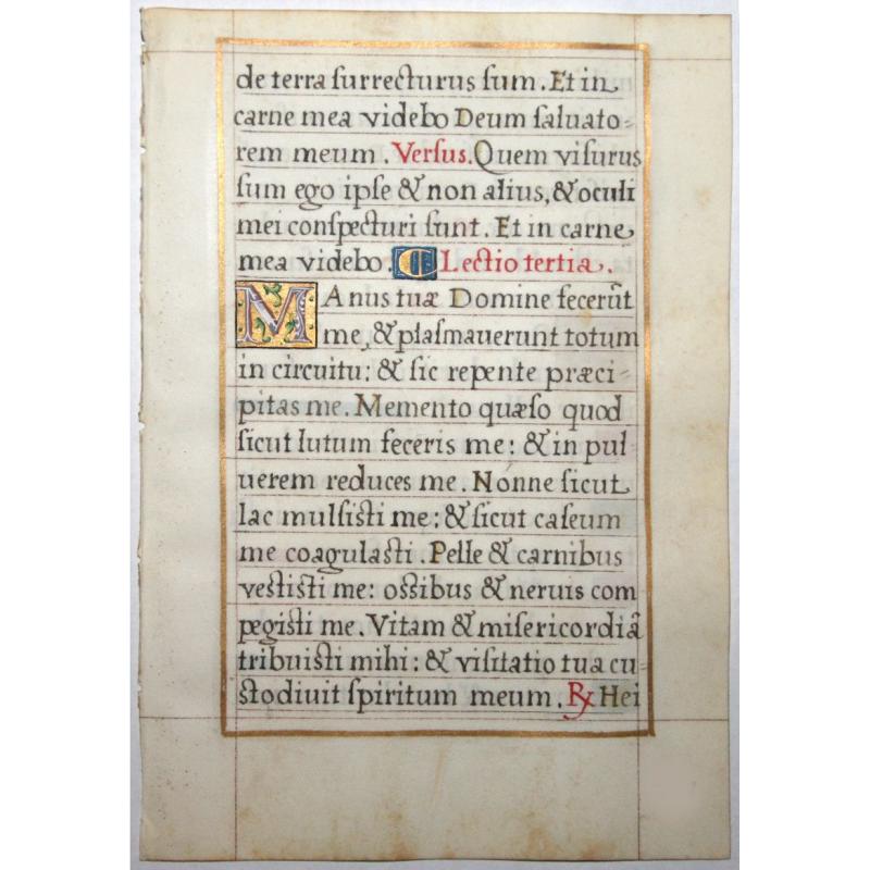 Leaf on vellum from a French manuscript Book of Hours.