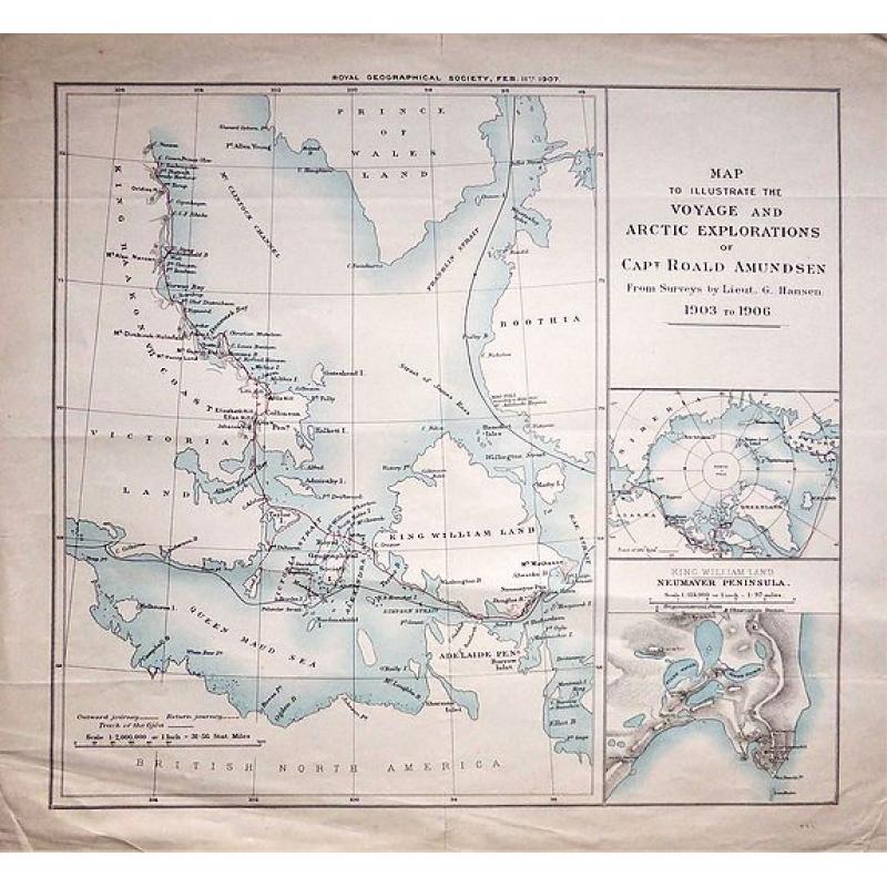 Map to Illustrate The Voyage And Artic Explorations of Capt Roald Amundsen From Surveys by Lieut. G. Hansen. 1903 to 1906. 