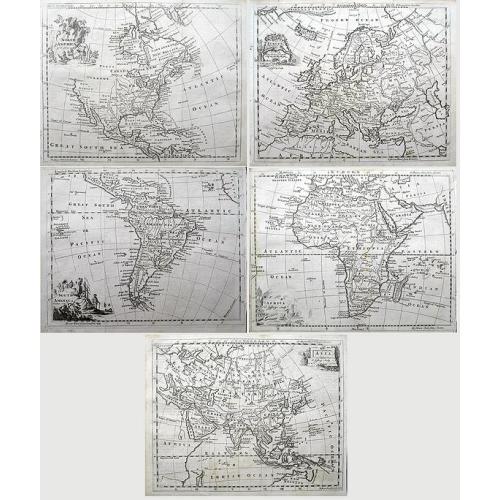 Old map image download for Set of four continents (Maps of North America; South America; Asia; Europe; Africa;)