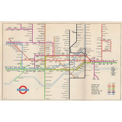 Old map image download for 1953 Harry Beck London Underground map. 