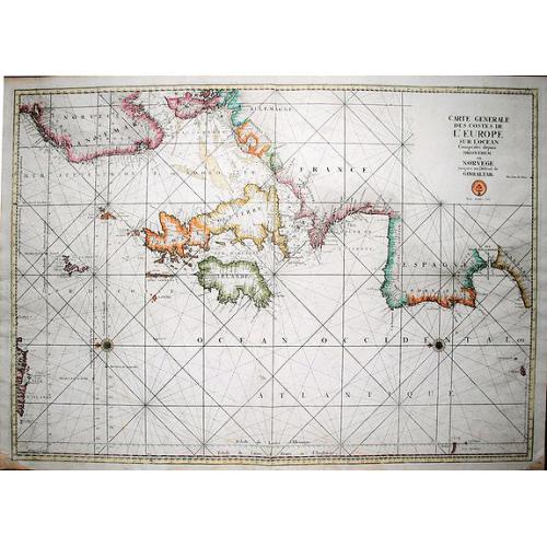 Old map image download for Carte generale des costes de l'Europe sur l'Ocean comprises depuis Dronthem en Norvege jusques au Destroit de Gibraltar.