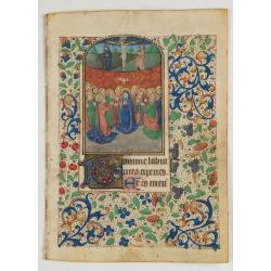 [A leaf from a book of hours, with a miniature of Pentecost ].