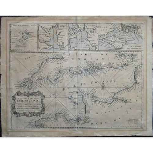 Old map image download for A correct Chart of the English Channel - From the No. Foreland to the Lands End on the Coast of England, and from Calais to Brest on the Coast of France . . .