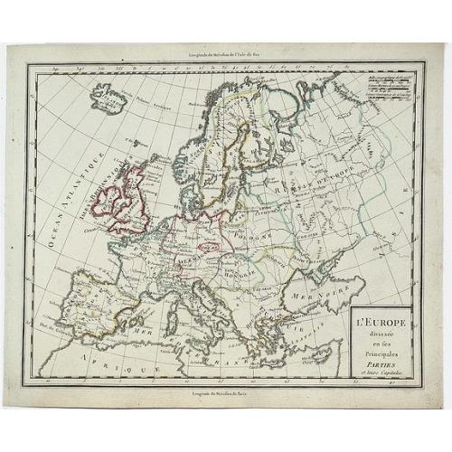 Old map image download for L'Europe Divissee en Ses Principales Parties et Leurs Capitales.