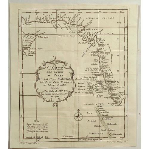 Old map image download for Carte Des Costes de Perse, Gusarat, et Malabar.