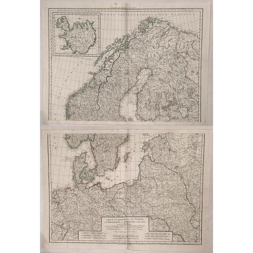 Old map image download for Les Cournonnes du Nord, le Danemarck, la Norwege, L'Islande et la Suede...