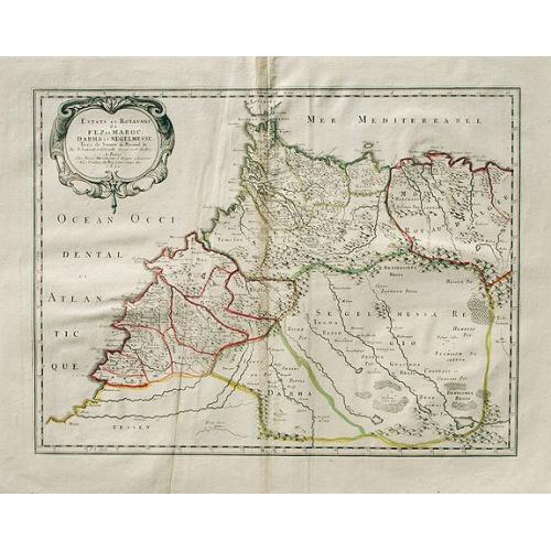 Old map image download for Estats et Royaumes de Fez et Maroc, Darha et Seglmesse.