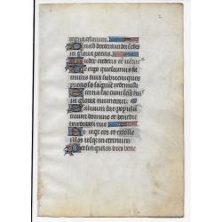 Double-sided illustrated manuscript page from a XV-century Book of Hours on vellum.