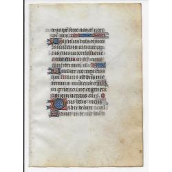 Double-sided illustrated manuscript page from a XV-century Book of Hours on vellum.