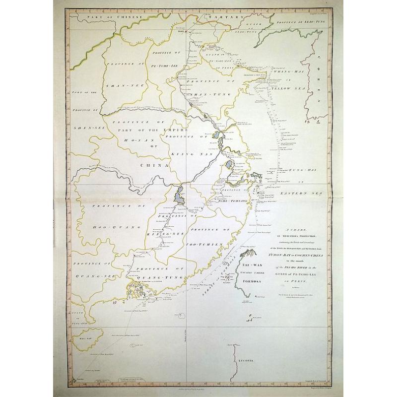 A Chart, on Mercator's Projection, Containing the Track and Soundings of the Lion, the Hindostan and Tenders, from Turon-Bay in Cochin-China. . .